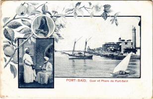 Port Said, Quai et Phare de Port-Said / quay and lighthouse. Art Nouveau, floral (EK)