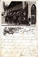 1895 (Vorläufer!!!) Nürnberg, Nuremberg; Bratwurstglöcklein. Art Nouveau, floral, litho (worn corners)