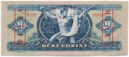 1957. 20Ft "C137 - 085293" sorozat és sorszámmal, piros "MINTA" felülnyomással é...