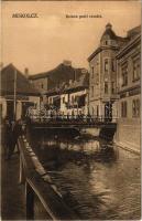 1911 Miskolc, Szinva parti részlet, Goldstein Jakab üzlete, híd. Divald Károly fia