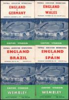 cca 1950-58 Angol labdarúgó válogatott 17 db meccsfüzete (Brazília, Németország, Szovjetúnió, Ausztr...