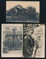 5 db I. világháborús, ill. katonai témájú fotólap, közte kettő megírt, az egyik tábori posta bélyegzéssel (Kommandant der Kraftfahrtruppen der k.u.k. OAbt 9.), 14x9 cm körül