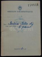 Bemutatóra szóló betétekönyv a Balázs Béla díj II. fokozatához adott pénzösszegről (Bodrogi Gyuláé volt)