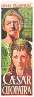 Caesar és Cleopatra (1945 körül). Moziplakát (filmplakát, rácsplakát). Claude Rains, Vivian (Vivien) Leigh és mások szereplésével. Színes Világfilm! Litográfia, papír. Jelzés nélkül. Gáti Lito, Bp. Hajtásnyomokkal, feltekerve, sérült, szakadásokkal. 28×84 cm. / Vintage rare Hungarian poster of the 1945 British Technicolor film directed by Gabriel Pascal and starring Vivien Leigh and Claude Rains, lithograph on paper, damaged.