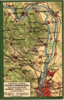 Budapest, A Magyar Királyi Folyam- és Tengerhajózási Rt. Budapest-Dömösi vonala, térkép / Hungarian river and sea shipping map. Lith. Klösz Gy. és Fia (EK)