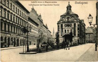 1909 Budapest VII. Izabella utca és Magyar színház, Dohány és szivar tőzsde, bor és sör csarnok, Sonnenwirth Bernát üzlete (EK)