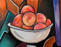 Jelzés nélkül: Art Deco alakok, csendélet. Olaj, rétegelt falemez. 103x81 cm