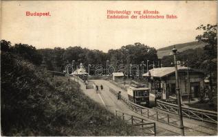 1907 Budapest II. Hűvösvölgy villamos végállomás. J. Schwarcz kiadása (EK)