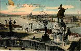 1908 Budapest I. Kilátás a Várkertből a Dunára, Savoyai Jenő herceg lovas szobor. Taussig Arth. 8825.