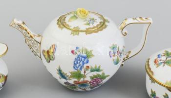 Herendi Viktória porcelán teás készlet. 6 személyes. Kézzel festett, jelzett, hibátlan!!!