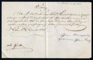1848 Nyugta Hunyady, született Zichy grófné által aláírt nyugta