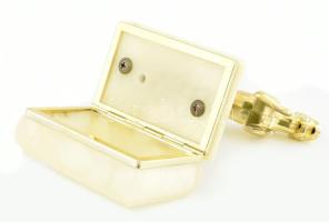 Jaguár embléma formájú fém öngyújtó, alabástrom cigarettás doboz tetején. Nem gyújt, feltehetőleg tö...