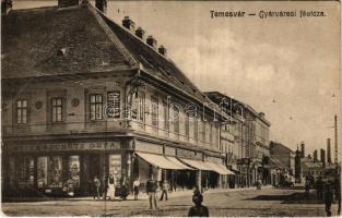 1910 Temesvár, Timisoara; Gyárvárosi Fő utca, Weiterschütz Géza, Weismayr Ferenc, Meworach üzlete, építkezés / Fabric, main street, shops, construction (EB)