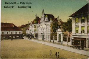 Temesvár, Timisoara; Losonczy tér, Deutsch Testvérek és Kerschek és Kubitsek üzlete / square, shops (EB)