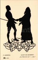 Faust und Mephisto. Fr. A. Ackermanns Kunstverlag Künstlerkarten Serie 120. 12 Silhouetten zu Goethes Faust s: P. Konewka
