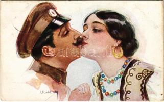 1917 Lady art postcard, soldier. S. & G. S.i.B. Nr. 732/6. s: Usabal (EK)