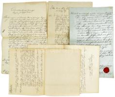 1838-1834 Szalontai Nagy János fajszi nemes folyamodványai Pest vármegye közgyűléséhez nemessége kihirdetése tárgyában 5 db irat, viaszpecsétekkel