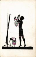 Erotic lady silhouette art postcard. 2041/2. s: Manni Grosze (EK)