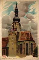 Baden bei Wien, Kirche / church, Kuenstlerpostkarte No. 2605. von Ottmar Zieher, litho s: Paul Hey (EK)