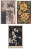 6 db RÉGI motívum képeslap: hölgyek, virágok / 6 pre-1945 motive postcards: ladies, flowers