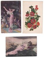 6 db RÉGI motívum képeslap: hölgyek, virágok / 6 pre-1945 motive postcards: ladies, flowers