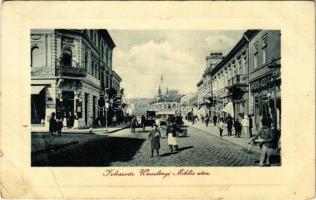 1912 Kolozsvár, Cluj; Wesselényi Miklós utca, Pannónia szálloda, Hirsch Adolf üzlete. W.L. Bp. 6391. 1910 / street view with shops and hotel (EB)