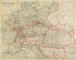 cca 1900-1910 Közép-Európa közlekedési térképe (Az Auer-féle Határidőnapló melléklete), 1 : 2.875.000, Bp., Auer Ignác kő- és könyvnyomda, sérülésekkel, ragasztott, 64x50 cm