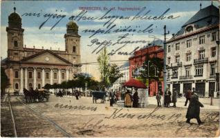 1913 Debrecen, Református nagytemplom, piac, hirdetőoszlop (EK)