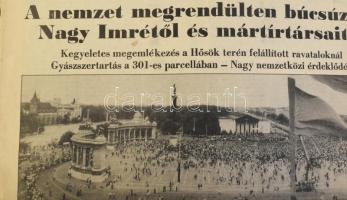 Vegyes, nagy 1956-os újság tétel + 1989 Nagy Imre és tsai újratemetéséről szóló Népszabadság kiadás