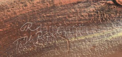 Tóth Rozália (1946-2015): Gémeskút. Olaj, vegyes technika, farost, jelzett, kissé sérült. 40x80cm. D...