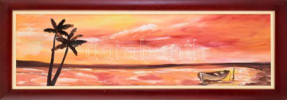 Papp Tünde (1978-): Mediterrán naplemente. Olaj, farost, jelzett a hátoldalán, fakeretben, 26×86 cm