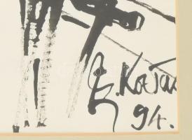 Cs. Kovács László (1929-2001): Lovat patkoló kovács. Tus, papír, jelzett, üvegezett fakeretben, 39×2...