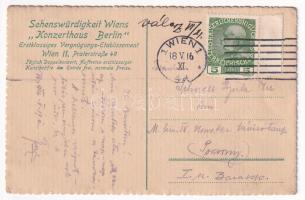 1916 Wien, Vienna, Bécs II. Sehenswürdigkeit Wiens "Konzerthaus Berlin". Praterstrasse 49....