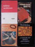 4 db könyv: Domanovszky György: A magyar nép díszítő-művészete II. kötet, Kardos Mária: Agyagművesség, Fürge újjak könyve (1972), Folklór archívum 1981. 13. szám.