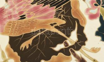 Joseph Steild Znaim fajansz gólyás dísztál, kézzel festett, jelzett, ki kopásokkal, szélén mázhibákk...