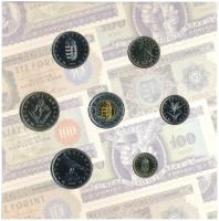 2006. 1Ft-100Ft (7xklf) forgalmi sor szettben + 1946. 1Ft Ag "Hatvanéves a Forint" utánver...