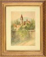 Heinrich Hoffmann (1859-1933): Német városrészlet (Kromberg v. Kronberg?), 1886. Akvarell, papír, jelzett. Üvegezett, dekoratív, kissé sérült fakeretben, 29x23 cm