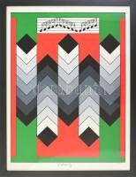 Victor Vasarely (1908-1997): Pentaton dallam. Szitanyomat, papír. Jelzett, sorszámozott 200/28. Üvegezett keretben . 58x44 cm