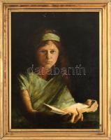 Glatter Ármin (1861-1931): Lány zöld ruhában. Olaj, vászon, jelezve jobbra lent, dekoratív fakeretben, 45×34 cm / Oil on canvas. Signed. Framed. 45x34 cm