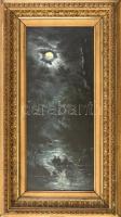 Jelzés nélkül: Holdbéli csónakázás. Olaj, karton. Dekoratív fakeretben, 33×14,5 cm