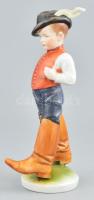 Herendi csizmás fiú, kézzel festett, jelzett, kopásokkal, m: 21 cm