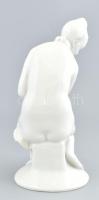 Herendi női akt, fehérmázas porcelán, kopásokkal, jelzett, m: 23 cm