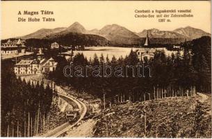 Tátra, Magas Tátra, Vysoké Tatry; A fogaskerekű vasút tájrészlete a Csorbai tóhoz, vonat / Zahnradbahn / Strbské pleso / cogwheel railway to the lake, train