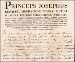 1842 Kollár István (1764-1844) királyi tanácsos, kanonok, választott püspök által aláírt levél, vias...