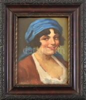 Bíró F. (Ferenc?) jelzéssel: Női portré. Olaj, papír. Üvegezett fakeretben, 24x18 cm