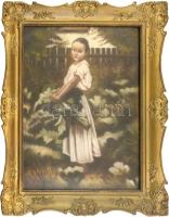 Réti Zsuzsa (1899-?): Kislány a kertben. Pasztell, papír, jelezve balra lent. Dekoratív üvegezett fakeretben, 50×35 cm