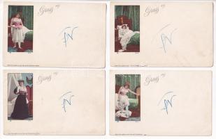 4 db RÉGI Gruss aus finoman erotikus képeslap / 4 pre-1945 Gruss aus gently erotic postcards
