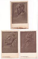 A Mi Jóbarátaink - 10 db régi első világháborús magyar propaganda képeslap, gúnyrajzok Bér szignóval