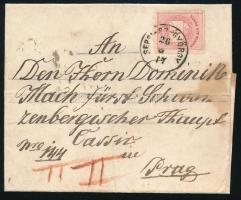 1877 5kr levélen "SEPSI-SZ-GYÖRGY" - Prága