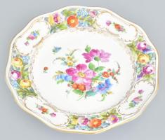 Dresden talpas kínálótál, jelzett, kopásokkal, m: 8,5 cm